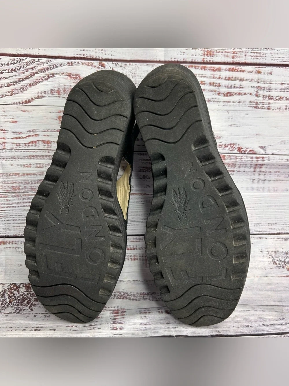 Fly London Lace Up Wedge Sandals Black Leather Women’s Size US 8-8.5/ EU 39